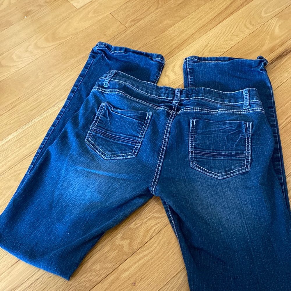 Flare leg low rise jeans